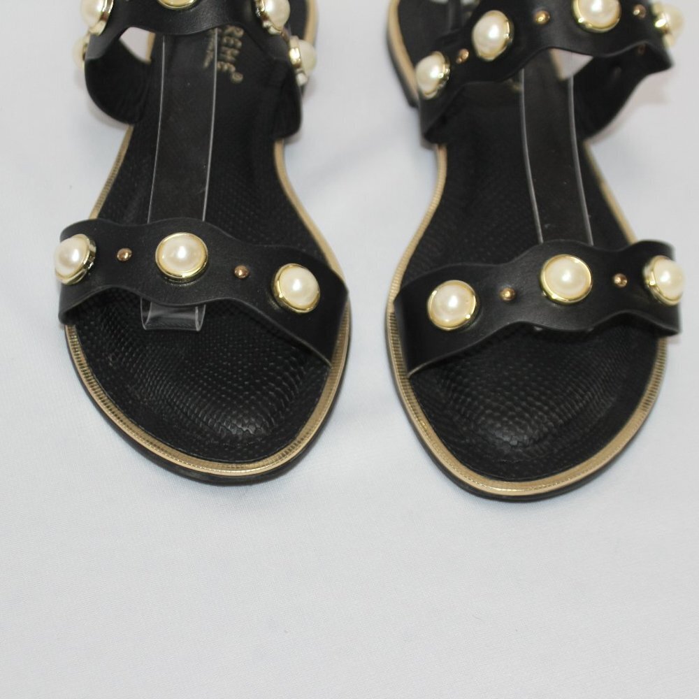 Extreme by Eddie Marc Black Sandals with Golden and Faux Pearl Accents - Picture 2 of 9
